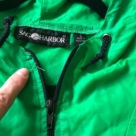 Sag Harbor Men’s Green Windbreaker Raincoat Zip Up Hooded Jacket Size Large. - Picture 4 of 11